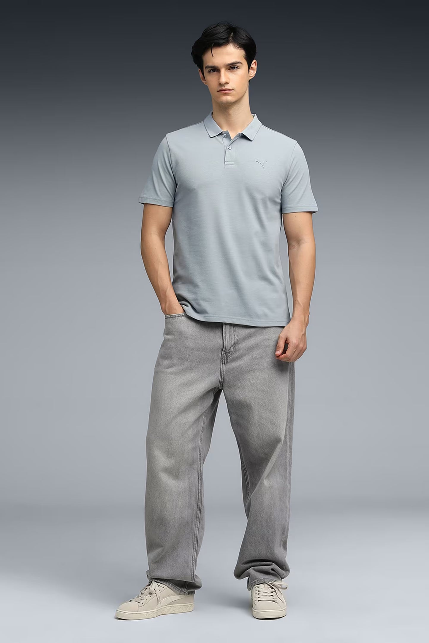 69128208 Basic Puma Logo Polo Cool Mid Gray
