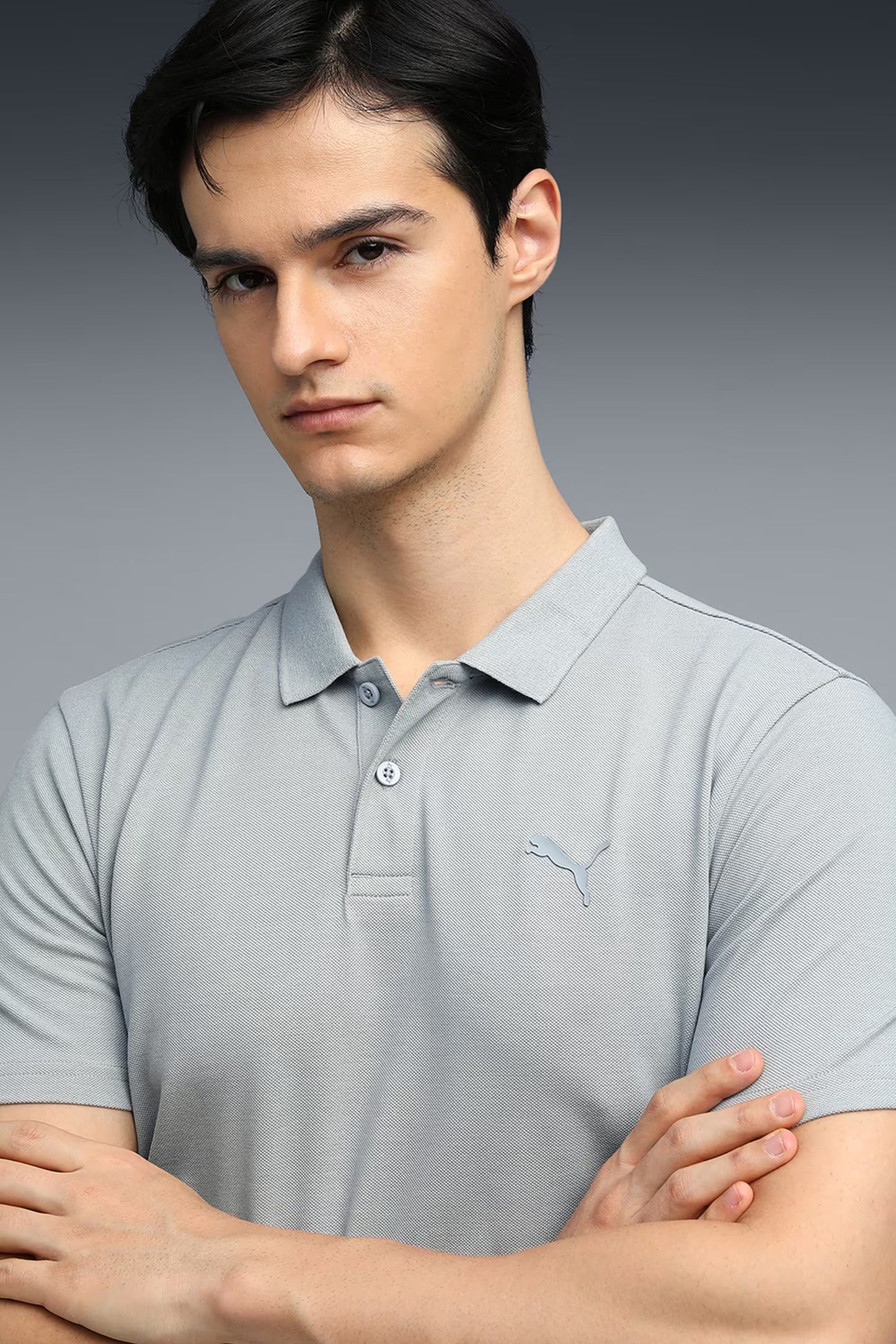69128208 Basic Puma Logo Polo Cool Mid Gray