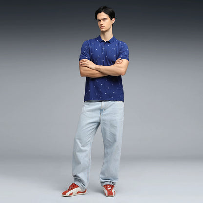 69390849 ESS ELEVATED Ditsy Print Polo Blue Jewel