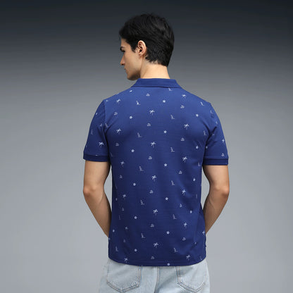 69390849 ESS ELEVATED Ditsy Print Polo Blue Jewel