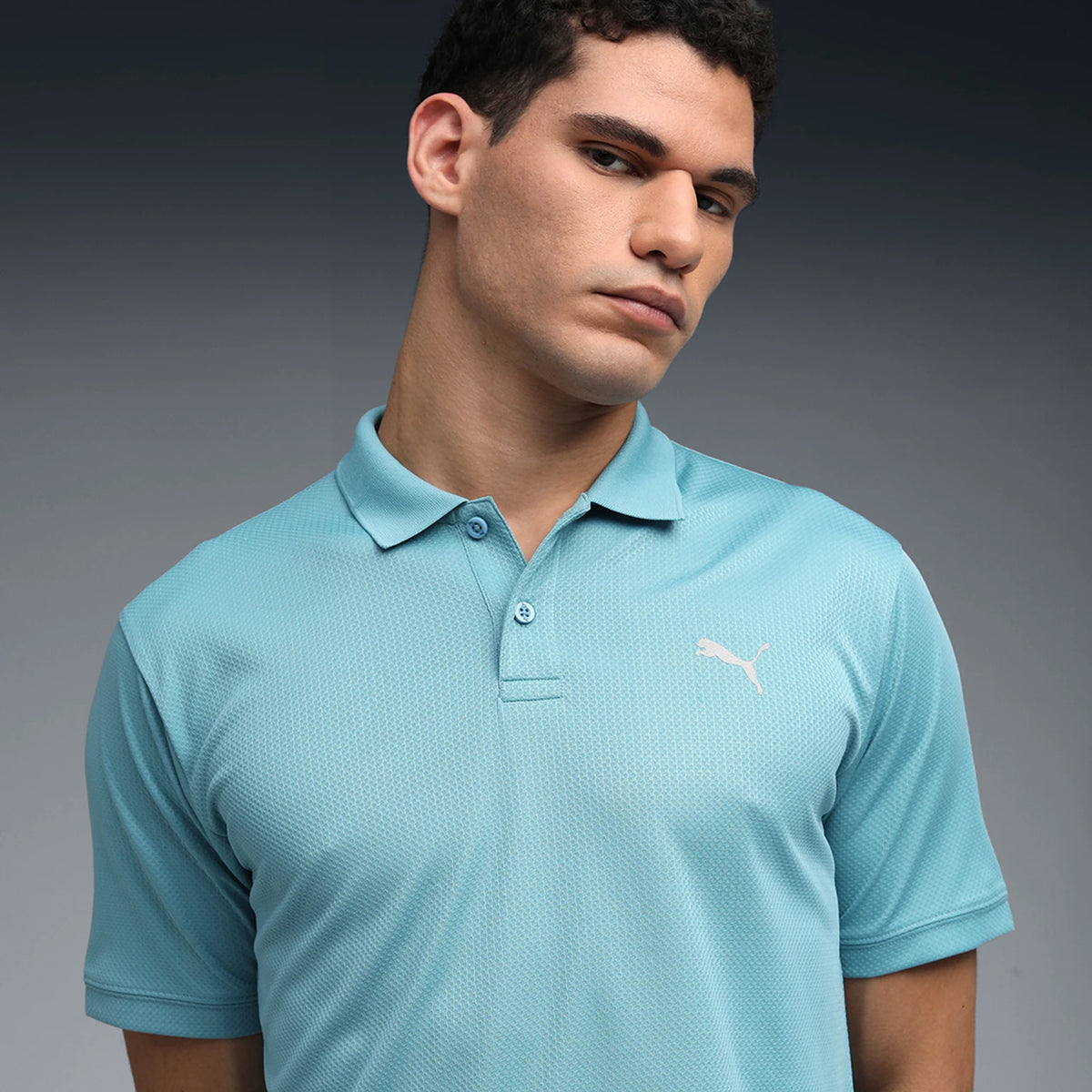 68901046 M TAD ESSENTIAL Jacquard Polo Baltic Sea