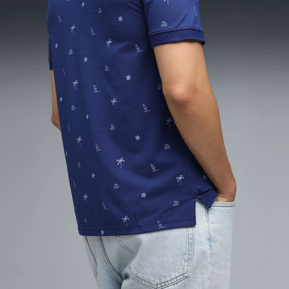 69390849 ESS ELEVATED Ditsy Print Polo Blue Jewel
